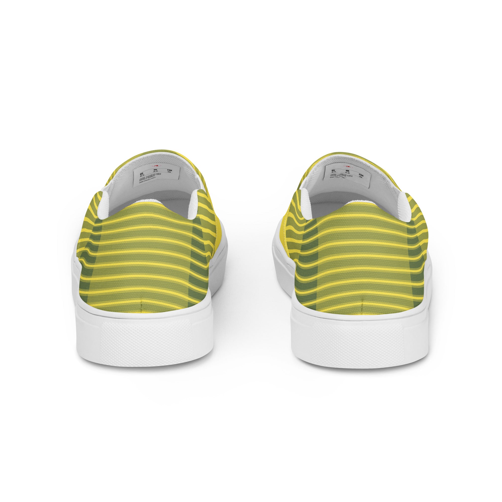 Men’s Lightweight Slip-On Canvas Shoes - Vibrant Yellow with green striped Heel