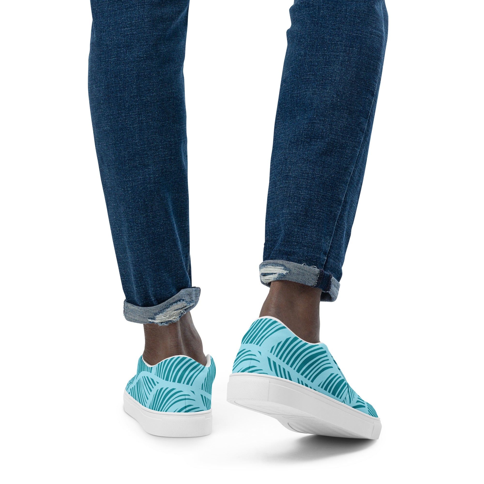 Men’s Tropical Aqua Palm Slip-On Canvas Shoes with Breathable Lining - Comfort Meets Craftsmanship