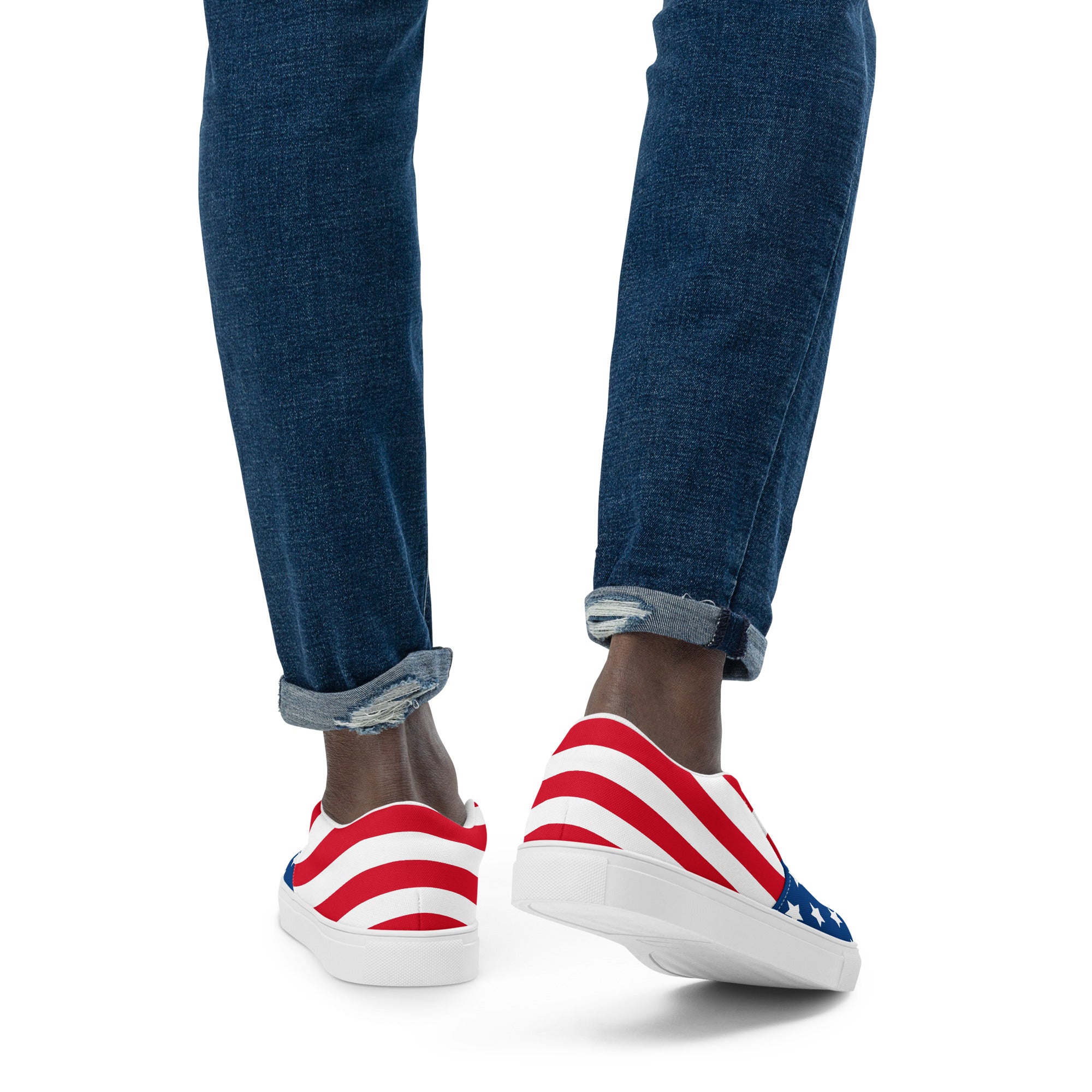 Men’s USA Pattern Slip-On Canvas Shoes - Handmade, Breathable, and Comfortable Footwear