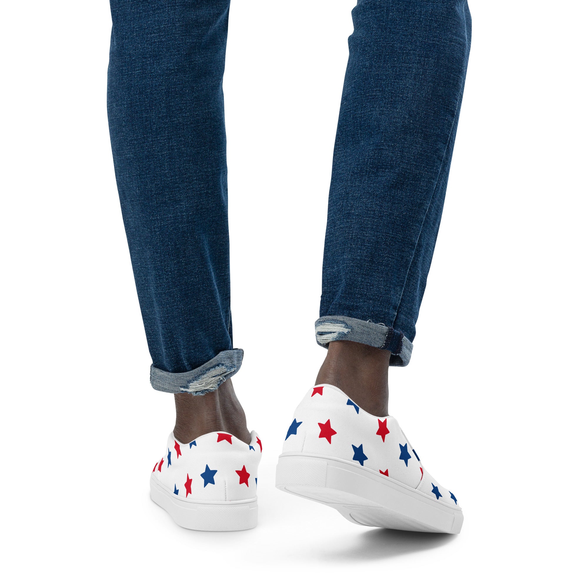 Men’s USA Red and Blue Stars Slip-On Canvas Shoes - Handmade, Breathable, and Comfortable Footwear