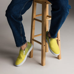 Men’s Lightweight Slip-On Canvas Shoes - Vibrant Yellow with green striped Heel