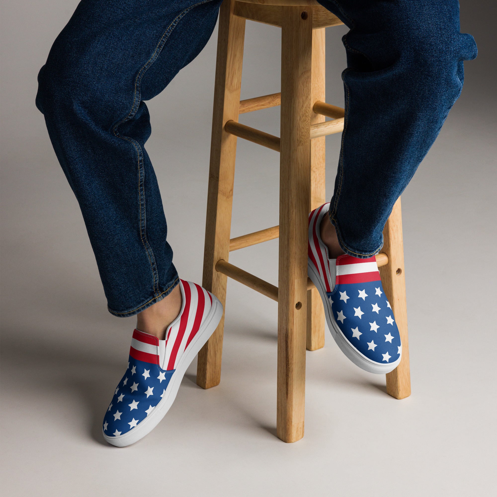 Men’s USA Pattern Slip-On Canvas Shoes - Handmade, Breathable, and Comfortable Footwear