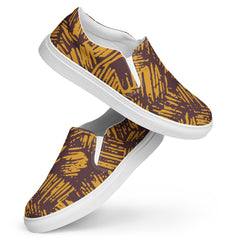 Brown Abstract Pattern Men’s Slip-On Canvas Shoes - Stylish, Comfortable, and Durable Footwear