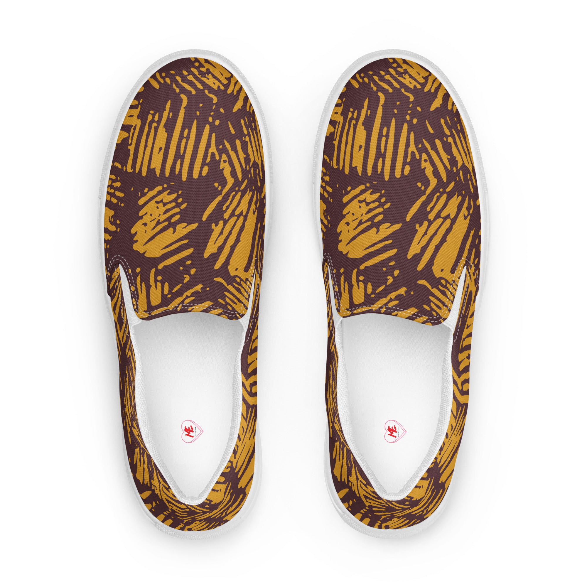 Brown Abstract Pattern Men’s Slip-On Canvas Shoes - Stylish, Comfortable, and Durable Footwear