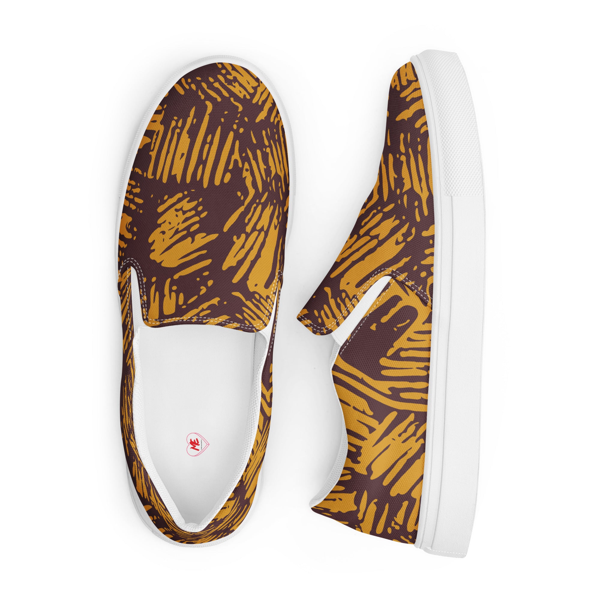 Brown Abstract Pattern Men’s Slip-On Canvas Shoes - Stylish, Comfortable, and Durable Footwear