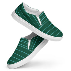 Green Strip Abstract Pattern Men’s Slip-On Canvas Shoes Comfortabl and stylish