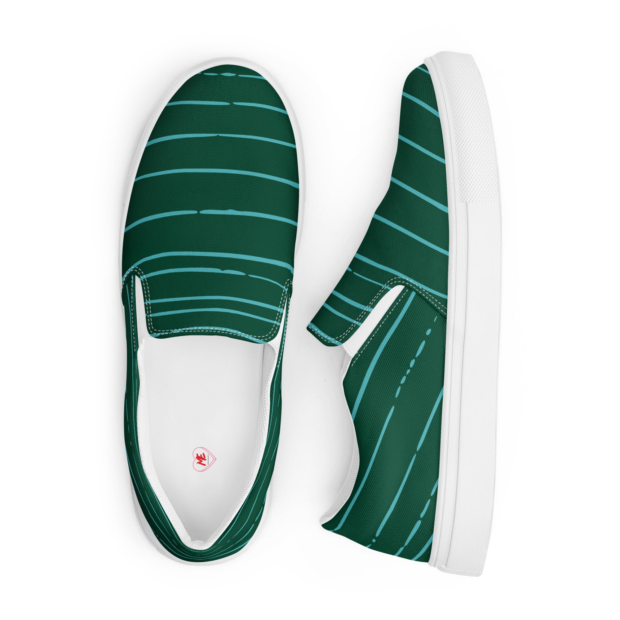 Green Strip Abstract Pattern Men’s Slip-On Canvas Shoes Comfortabl and stylish