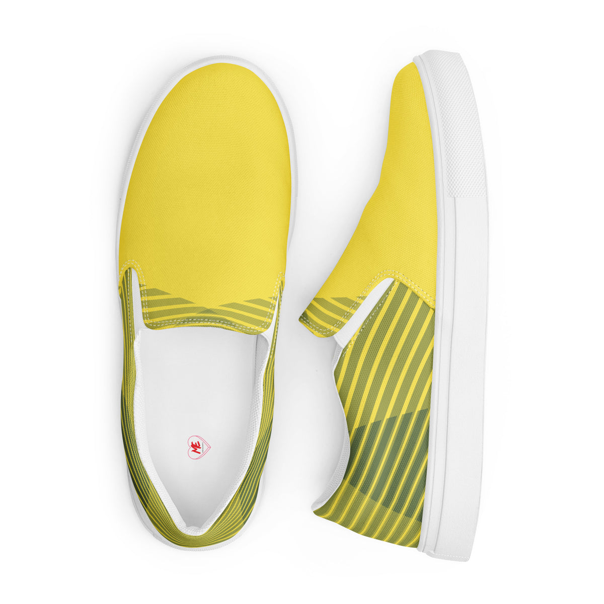 Men’s Lightweight Slip-On Canvas Shoes - Vibrant Yellow with green striped Heel