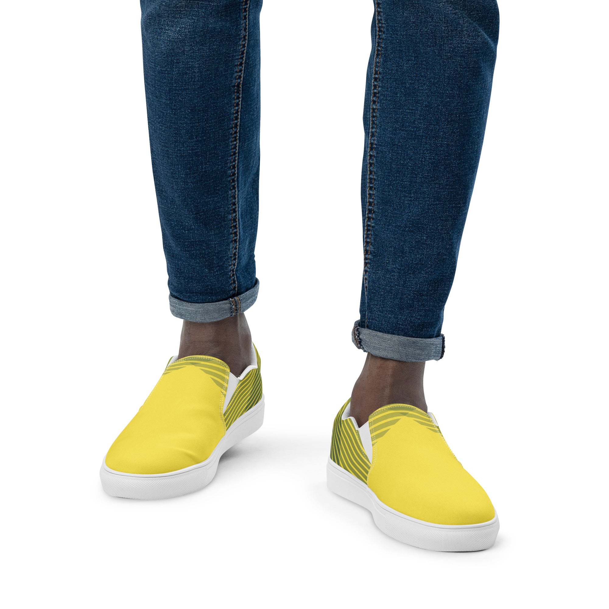 Men’s Lightweight Slip-On Canvas Shoes - Vibrant Yellow with green striped Heel