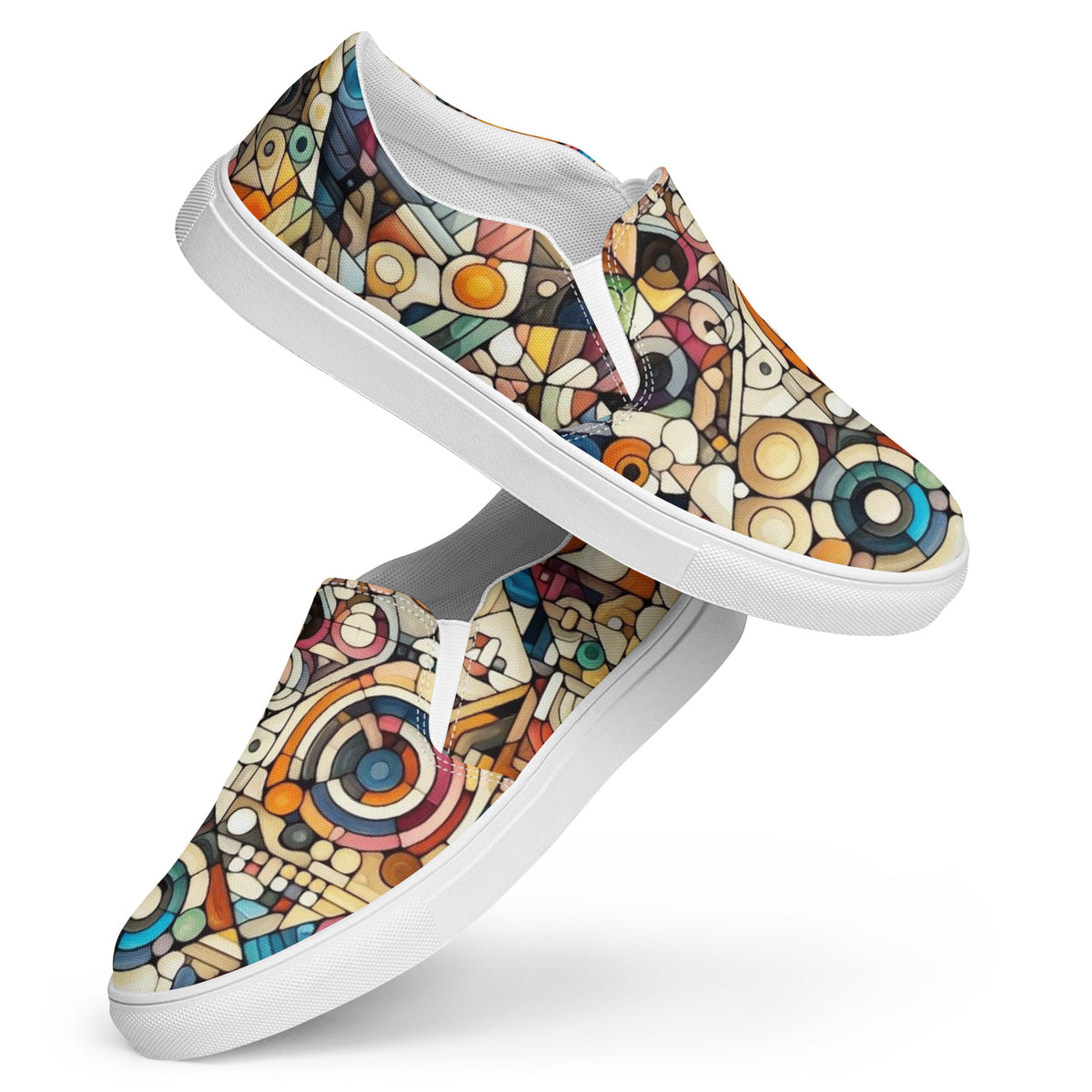 Men’s slip-on canvas shoes With Vibrant Geometric Pattern - Comfortable, Durable & Stylish