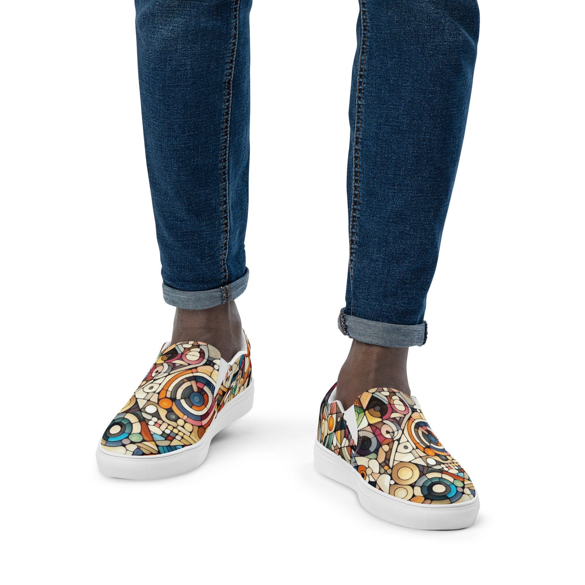 Men’s slip-on canvas shoes With Vibrant Geometric Pattern - Comfortable, Durable & Stylish