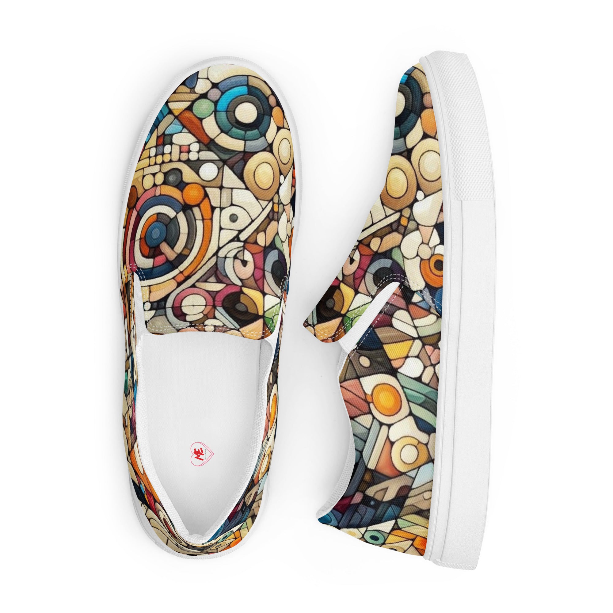 Men’s slip-on canvas shoes With Vibrant Geometric Pattern - Comfortable, Durable & Stylish