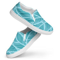 Men’s Tropical Aqua Palm Slip-On Canvas Shoes with Breathable Lining - Comfort Meets Craftsmanship