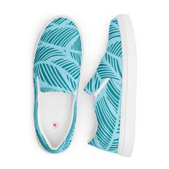 Men’s Tropical Aqua Palm Slip-On Canvas Shoes with Breathable Lining - Comfort Meets Craftsmanship