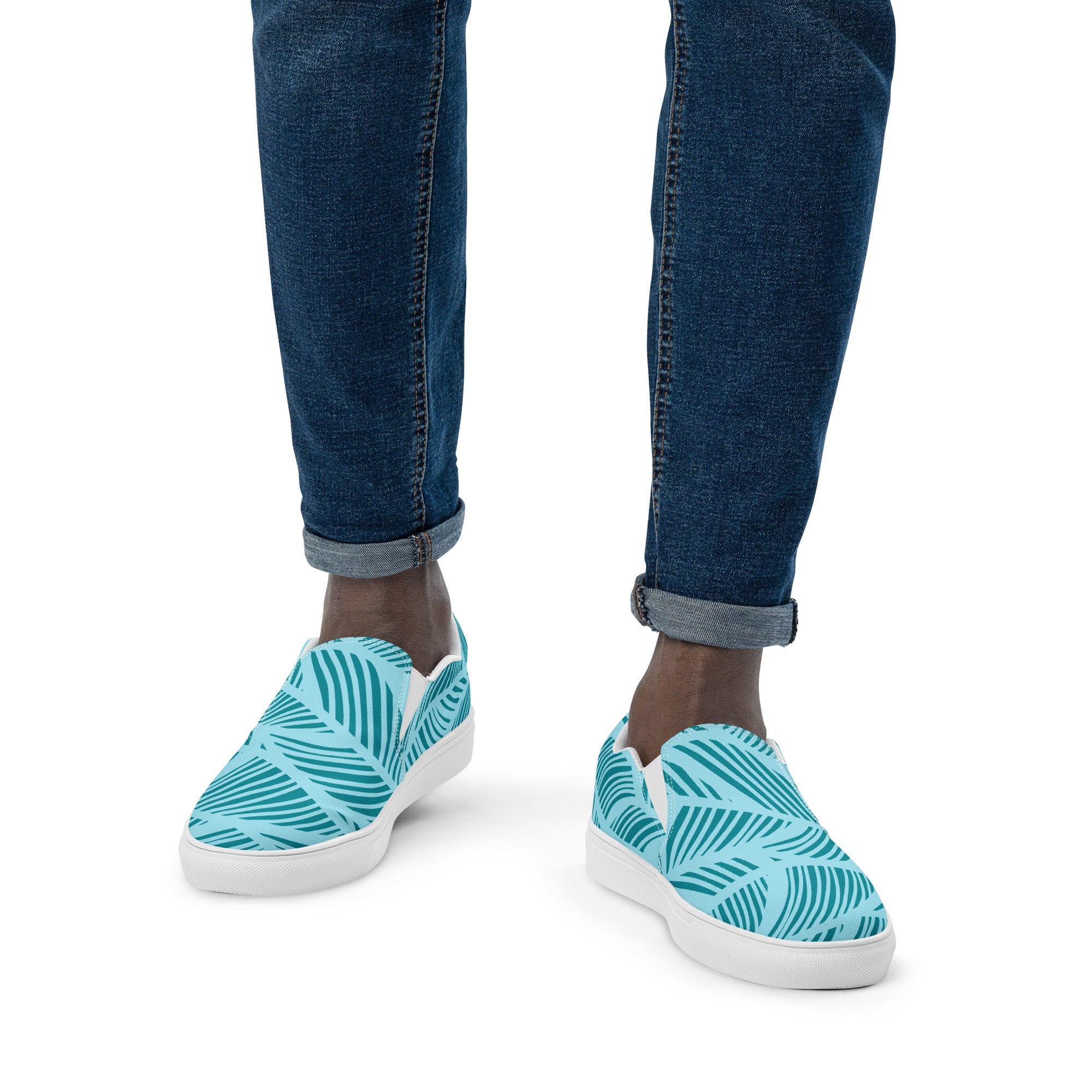 Men’s Tropical Aqua Palm Slip-On Canvas Shoes with Breathable Lining - Comfort Meets Craftsmanship