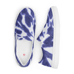 Men’s Handmade Navy Tie-Dye Slip-On Canvas Shoes with Breathable Lining - Comfort Meets Style