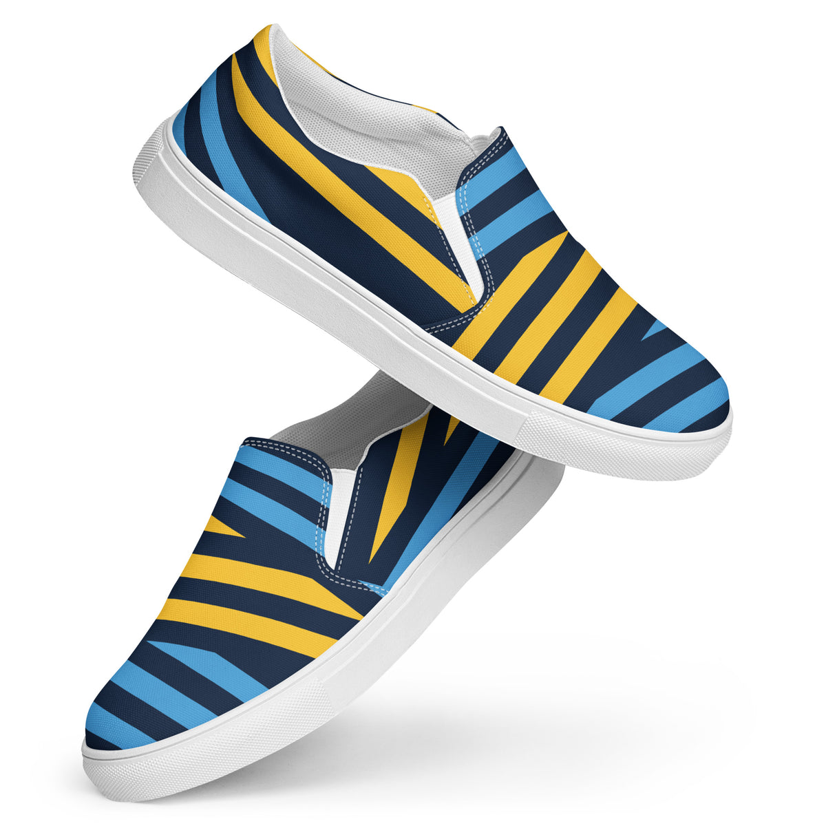 Men’s Blue and Yellow Stripes Slip-On Canvas Shoes - Handmade, Breathable, and Comfortable Footwear