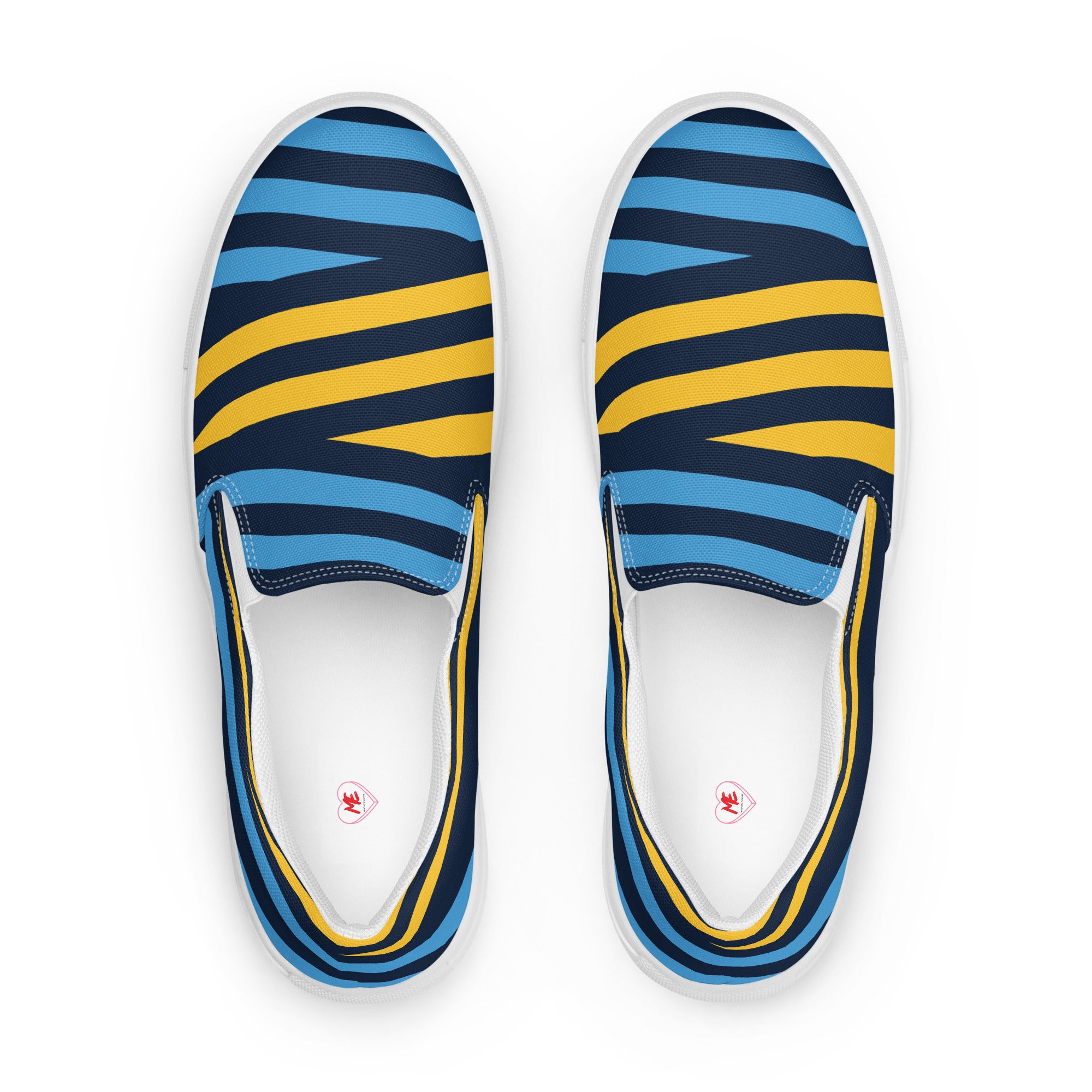 Men’s Blue and Yellow Stripes Slip-On Canvas Shoes - Handmade, Breathable, and Comfortable Footwear