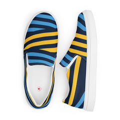 Men’s Blue and Yellow Stripes Slip-On Canvas Shoes - Handmade, Breathable, and Comfortable Footwear