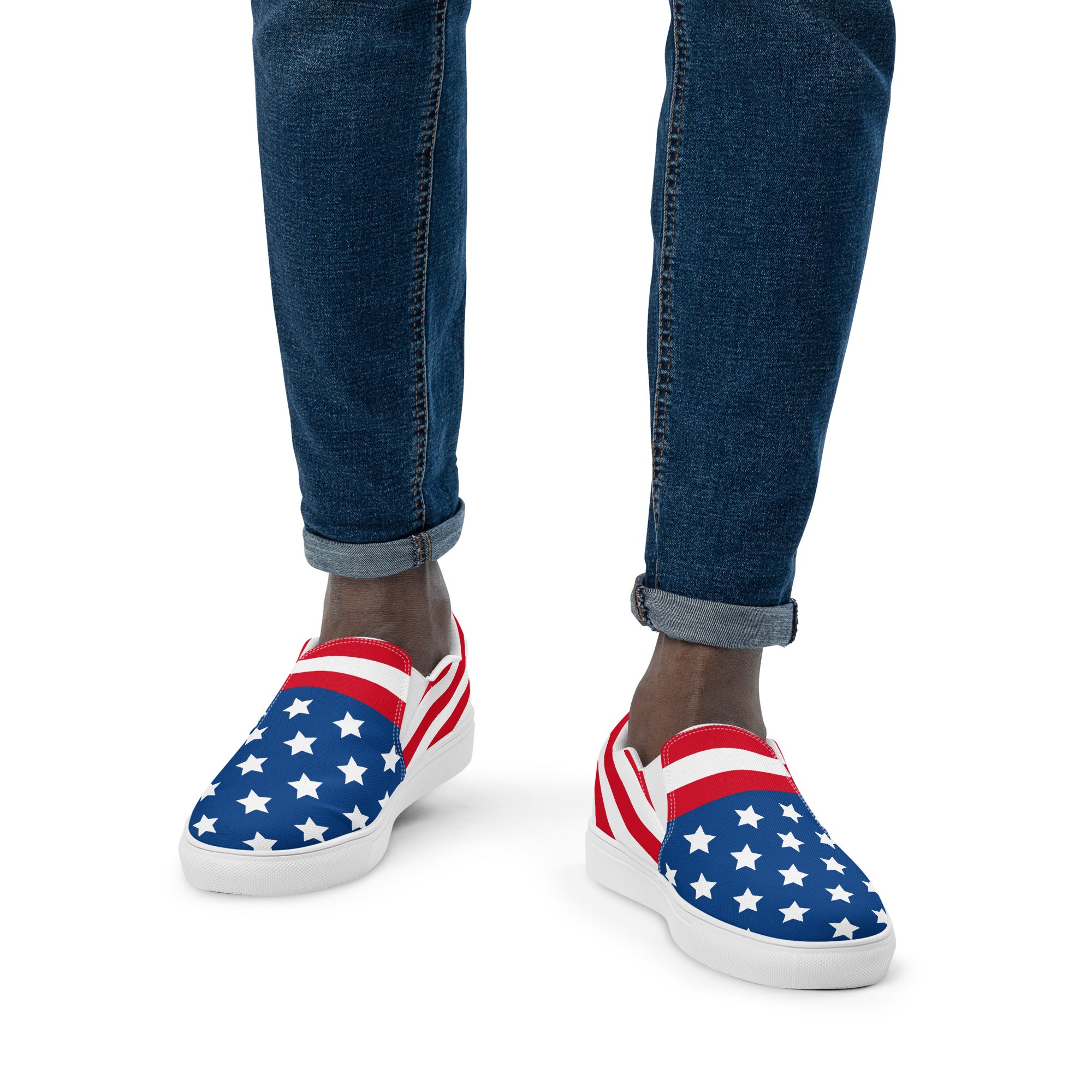 Men’s USA Pattern Slip-On Canvas Shoes - Handmade, Breathable, and Comfortable Footwear