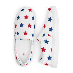 Men’s USA Red and Blue Stars Slip-On Canvas Shoes - Handmade, Breathable, and Comfortable Footwear