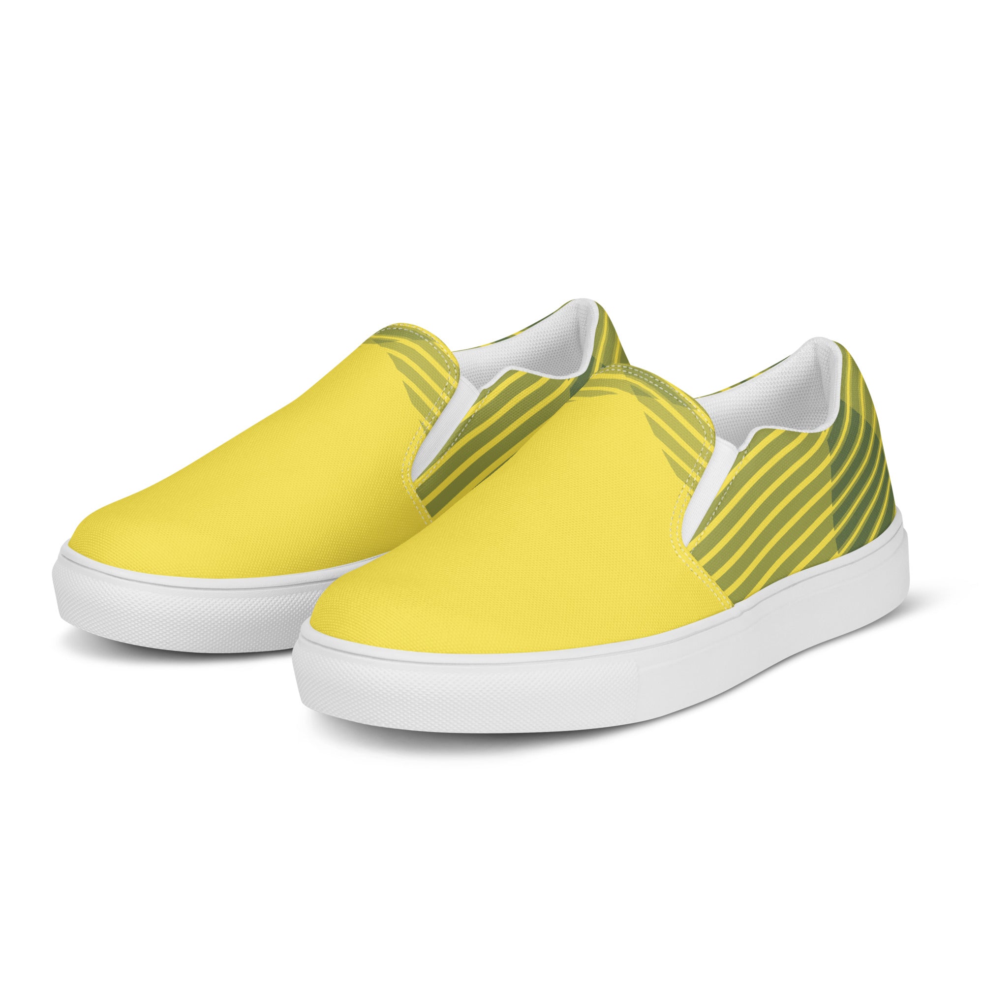 Men’s Lightweight Slip-On Canvas Shoes - Vibrant Yellow with green striped Heel