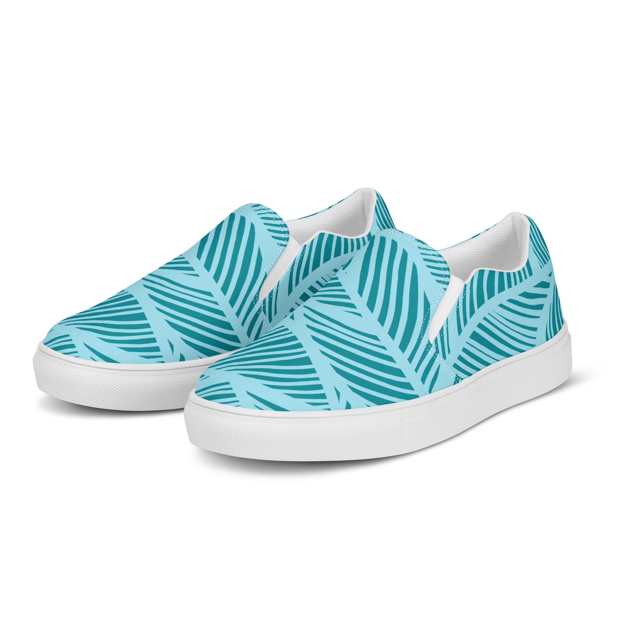 Men’s Tropical Aqua Palm Slip-On Canvas Shoes with Breathable Lining - Comfort Meets Craftsmanship