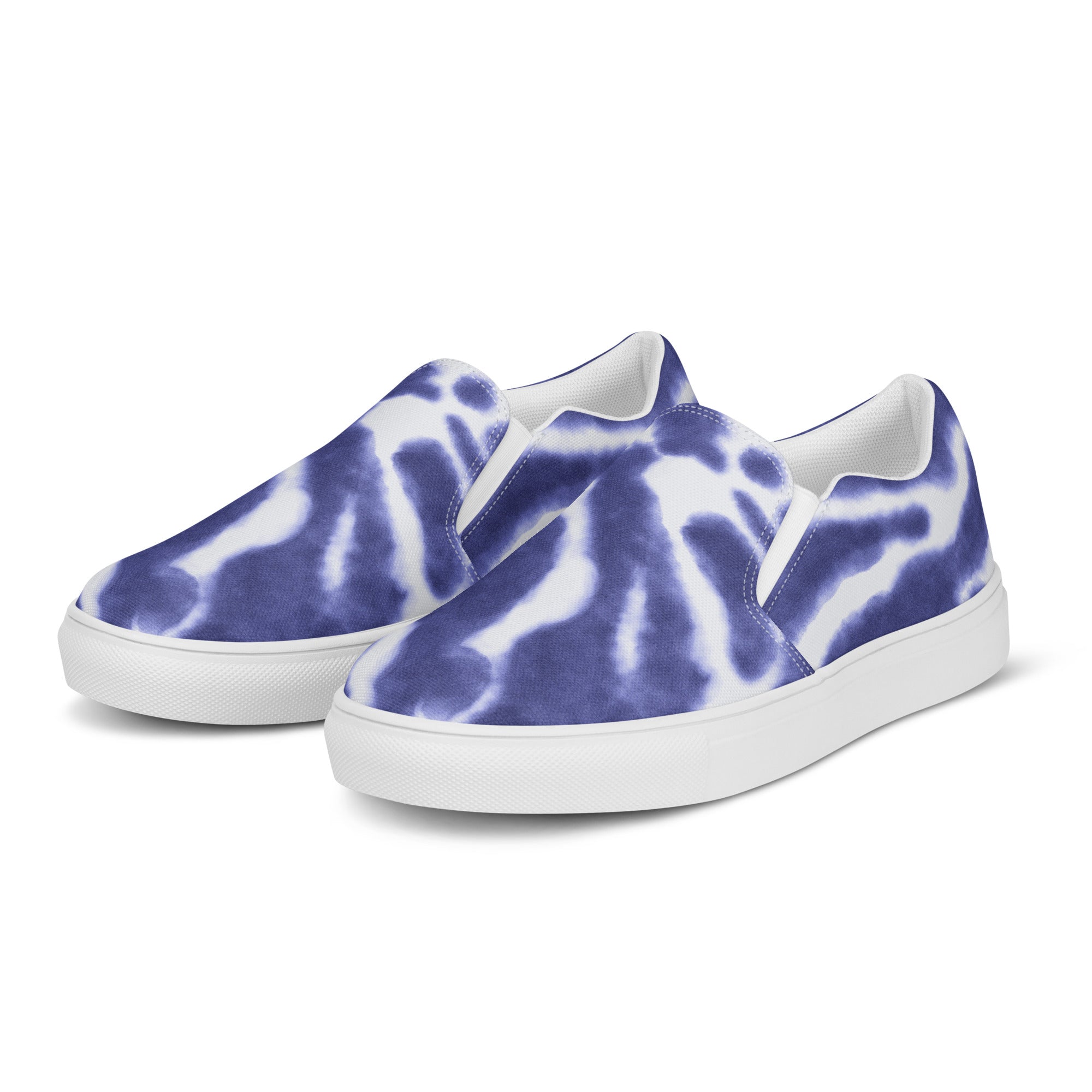 Men’s Handmade Navy Tie-Dye Slip-On Canvas Shoes with Breathable Lining - Comfort Meets Style