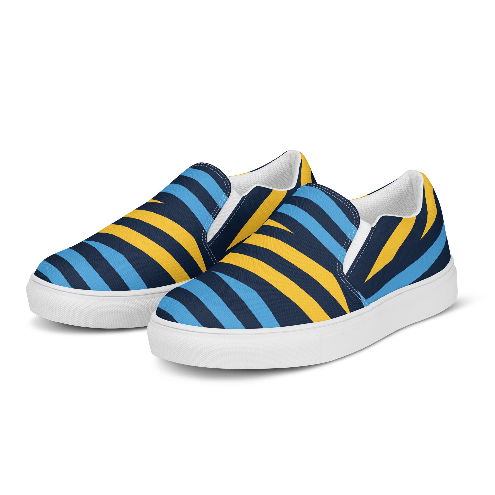 Men’s Blue and Yellow Stripes Slip-On Canvas Shoes - Handmade, Breathable, and Comfortable Footwear