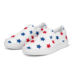 Men’s USA Red and Blue Stars Slip-On Canvas Shoes - Handmade, Breathable, and Comfortable Footwear