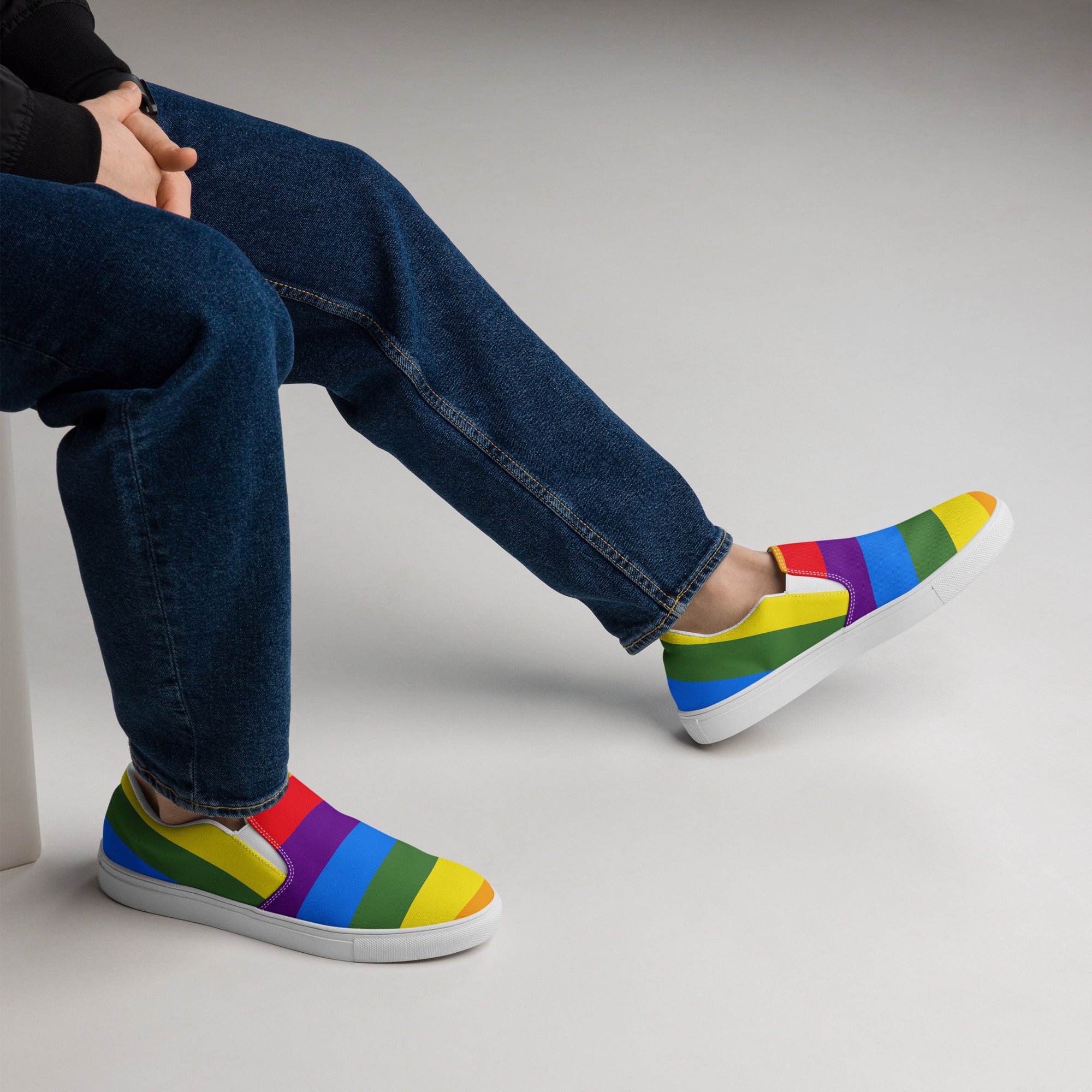 Men’s Handmade Pride Color Slip-On Canvas Shoes with Breathable Lining - Comfort Meets Diversity