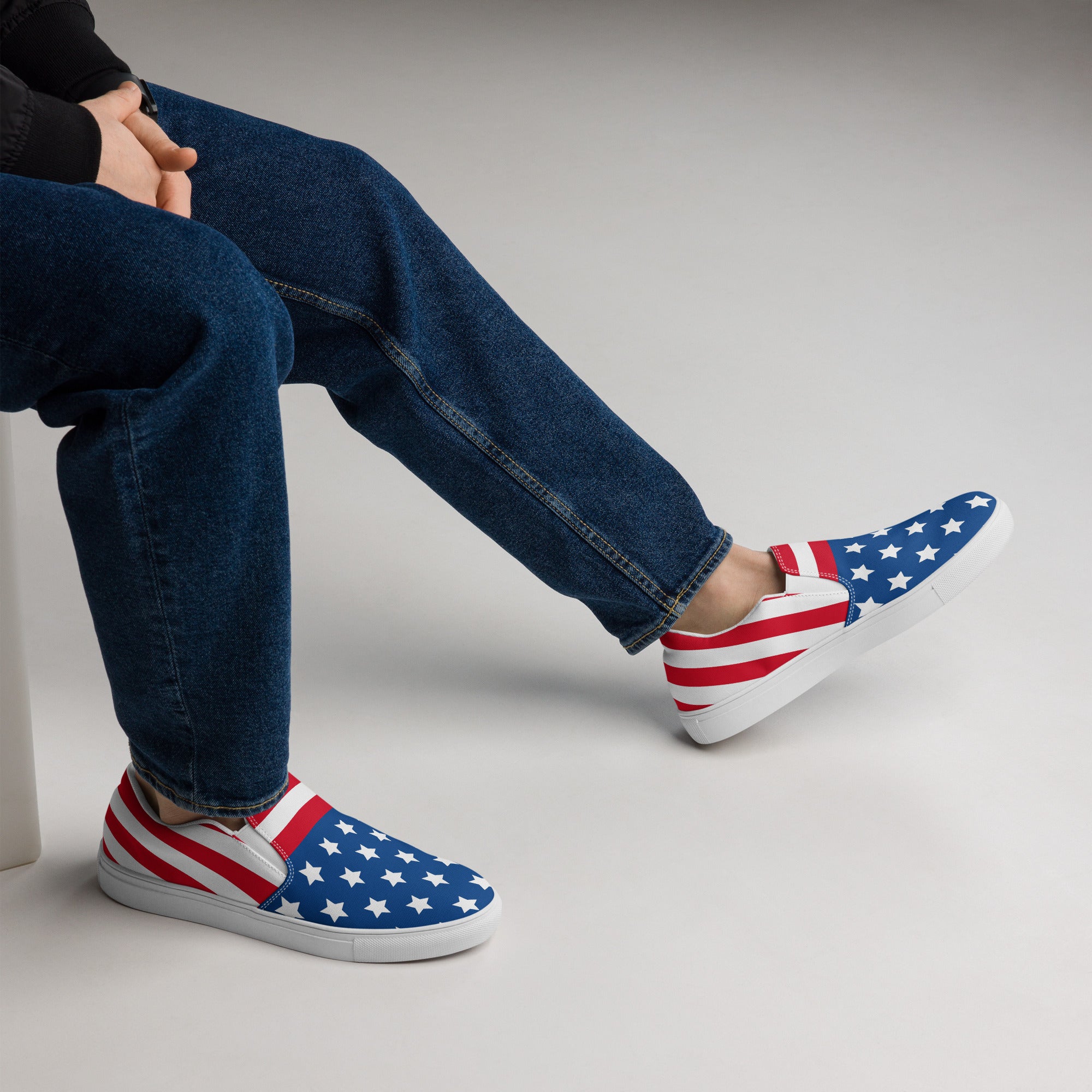 Men’s USA Pattern Slip-On Canvas Shoes - Handmade, Breathable, and Comfortable Footwear