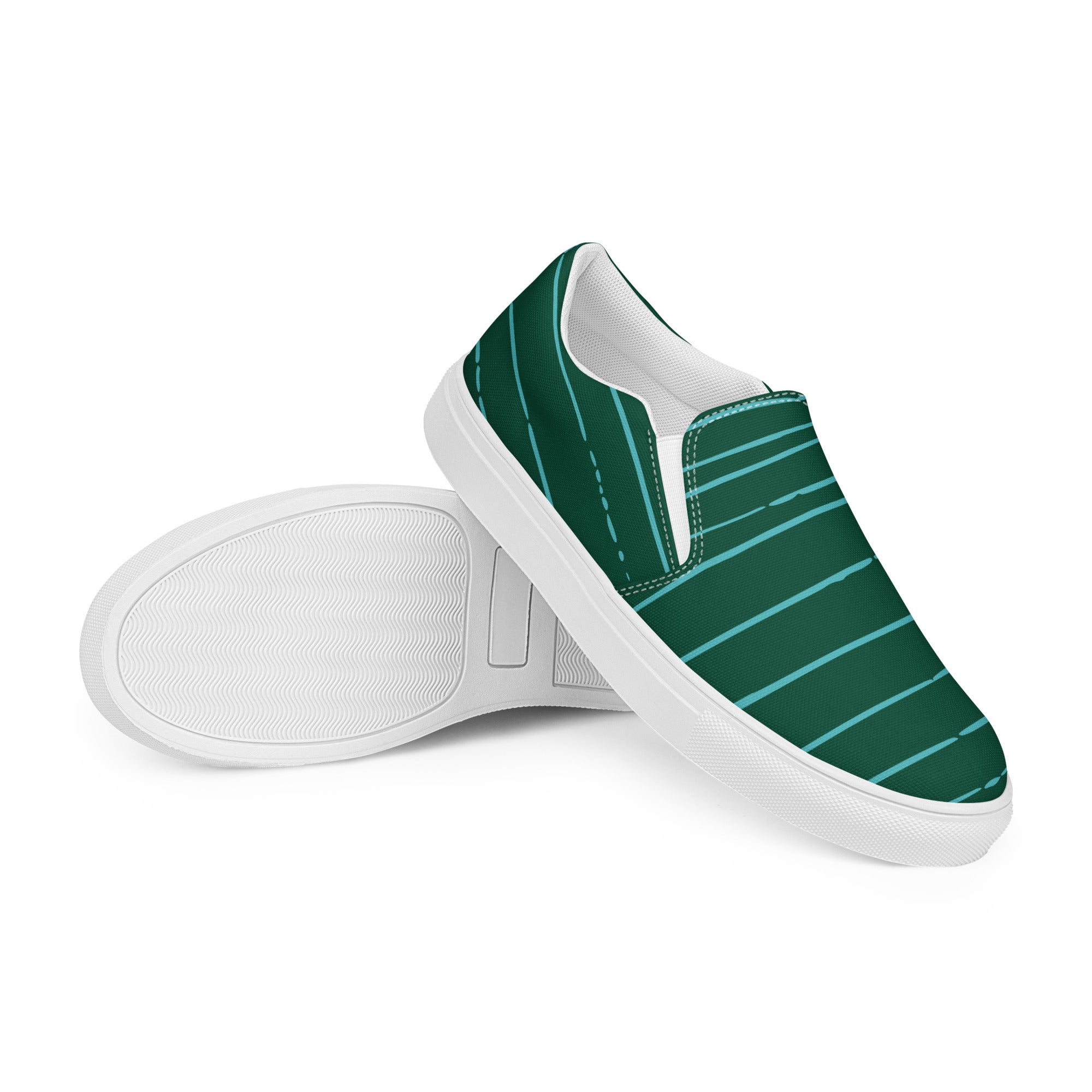 Green Strip Abstract Pattern Men’s Slip-On Canvas Shoes Comfortabl and stylish