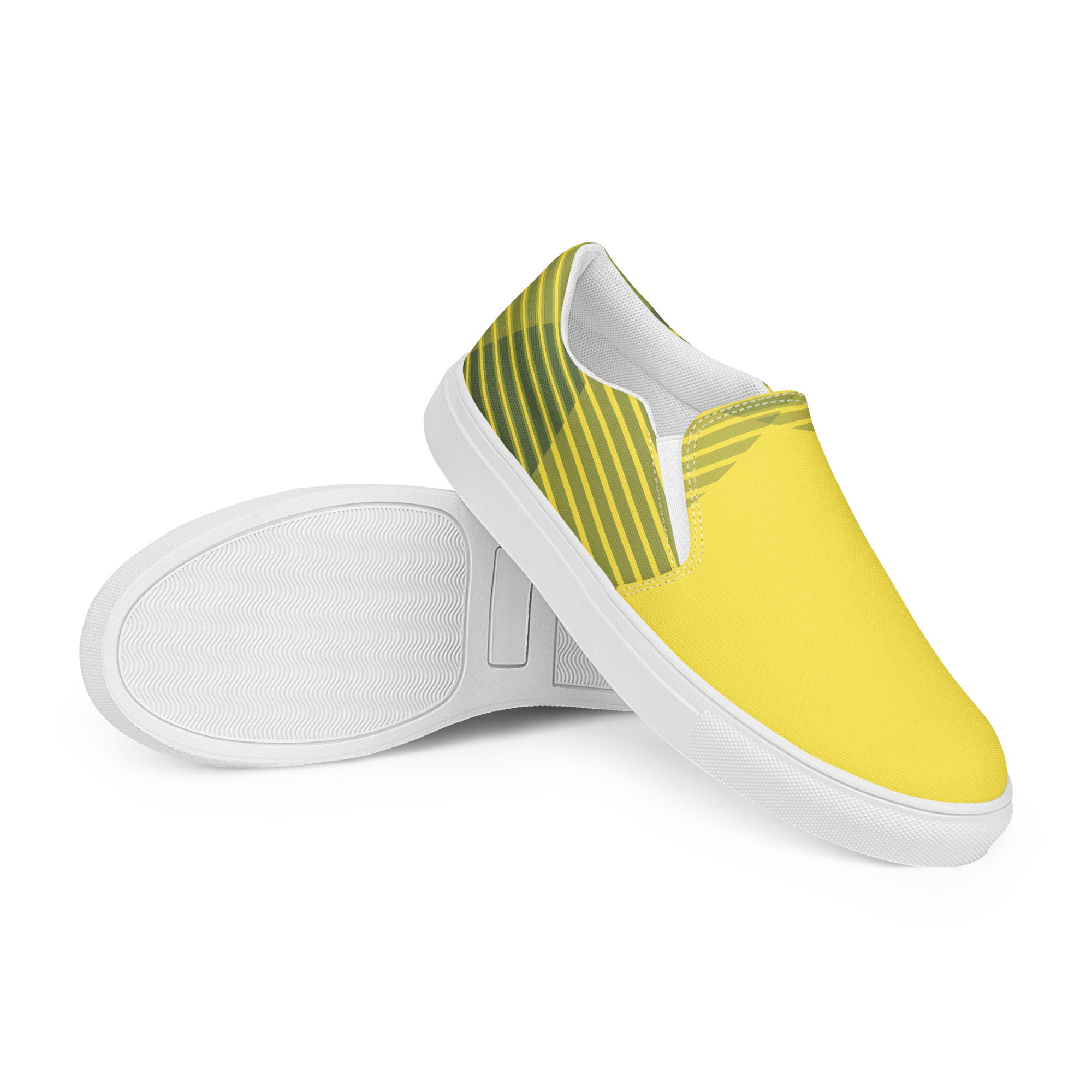 Men’s Lightweight Slip-On Canvas Shoes - Vibrant Yellow with green striped Heel