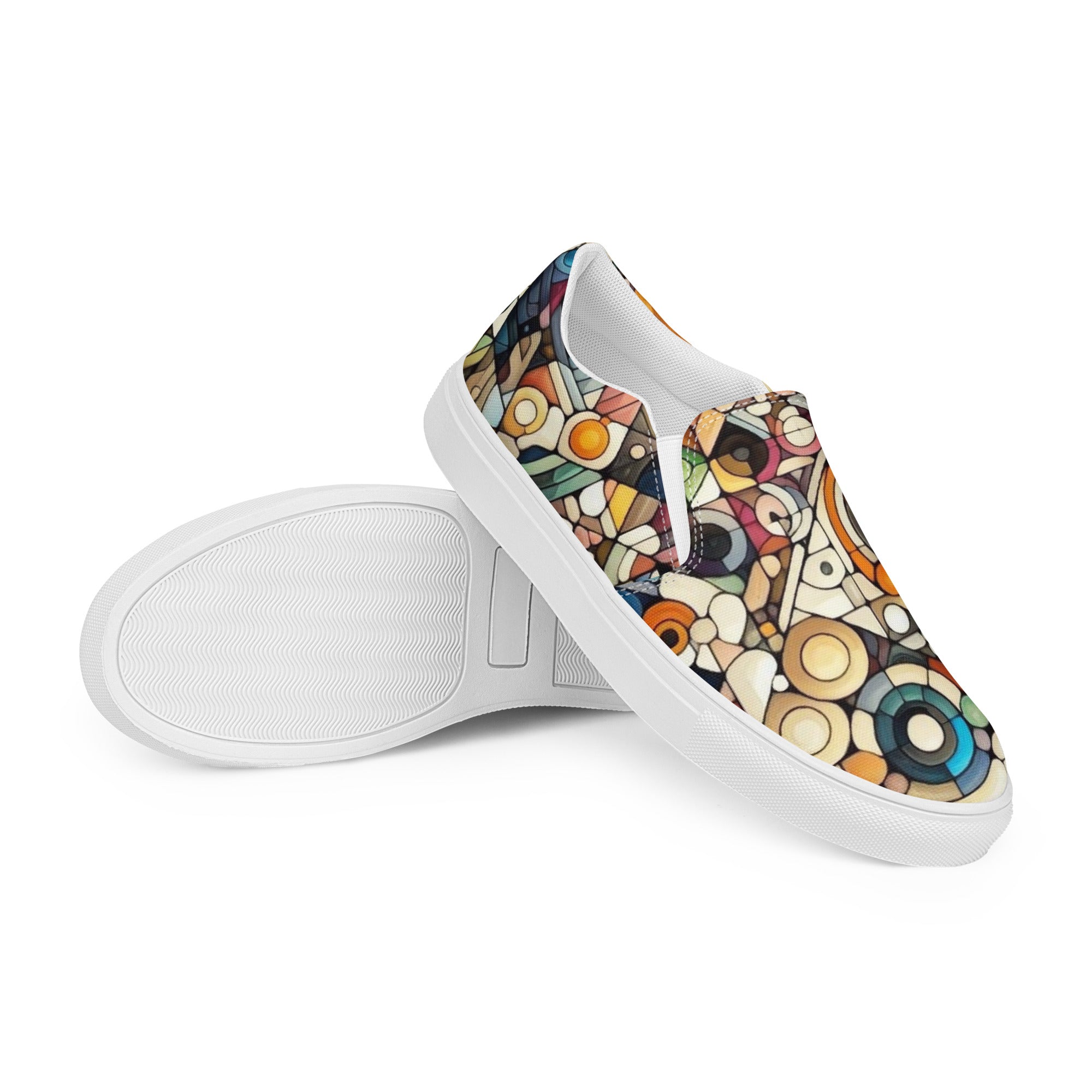 Men’s slip-on canvas shoes With Vibrant Geometric Pattern - Comfortable, Durable & Stylish