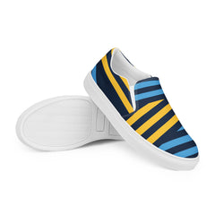 Men’s Blue and Yellow Stripes Slip-On Canvas Shoes - Handmade, Breathable, and Comfortable Footwear