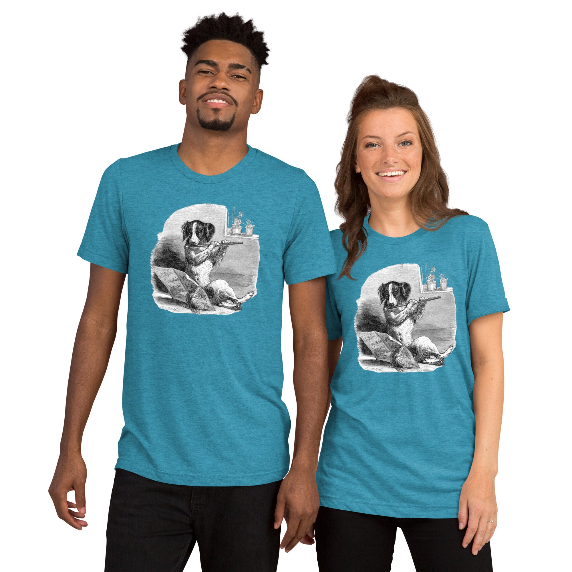 Unisex Tri-Blend T-Shirt: Comfortable & Durable with Dog Flute Graphic