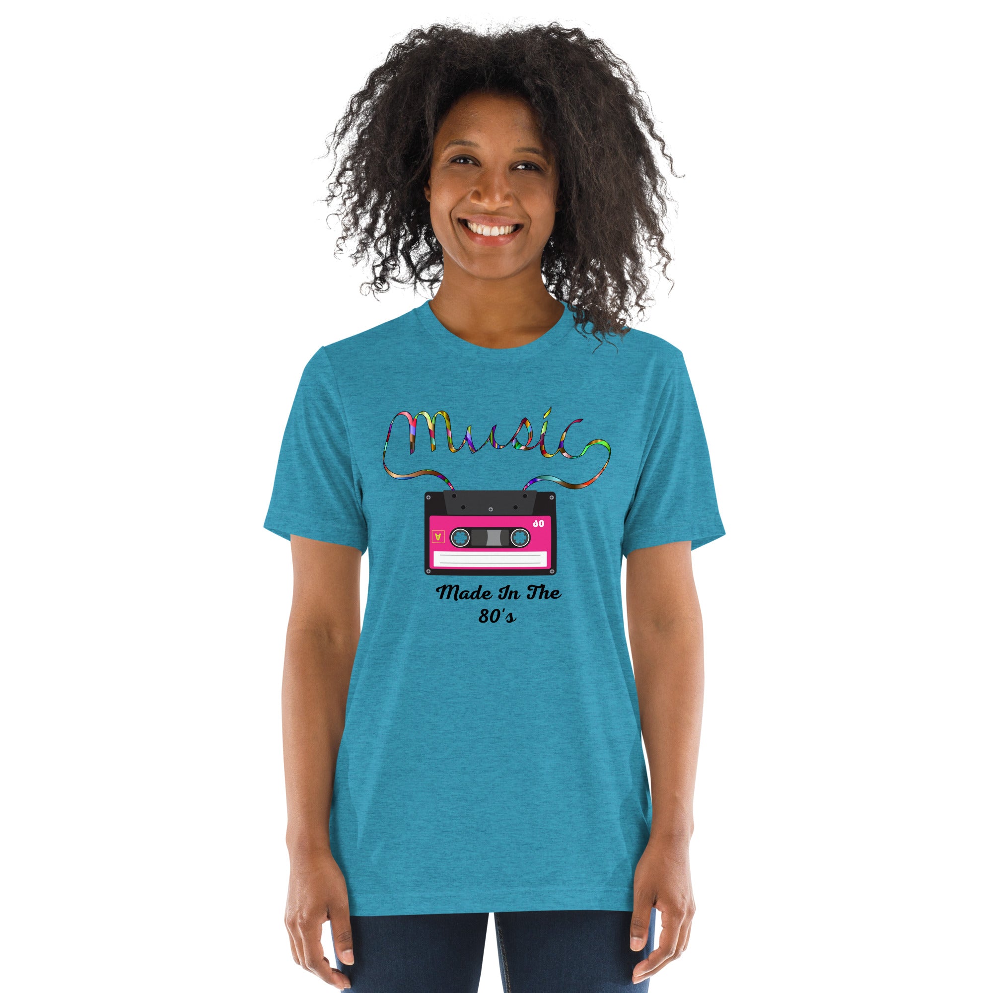 Unisex Tri-Blend T-Shirt - with ‘Music’ Slogan and 80’s Cassette Tape Graphic