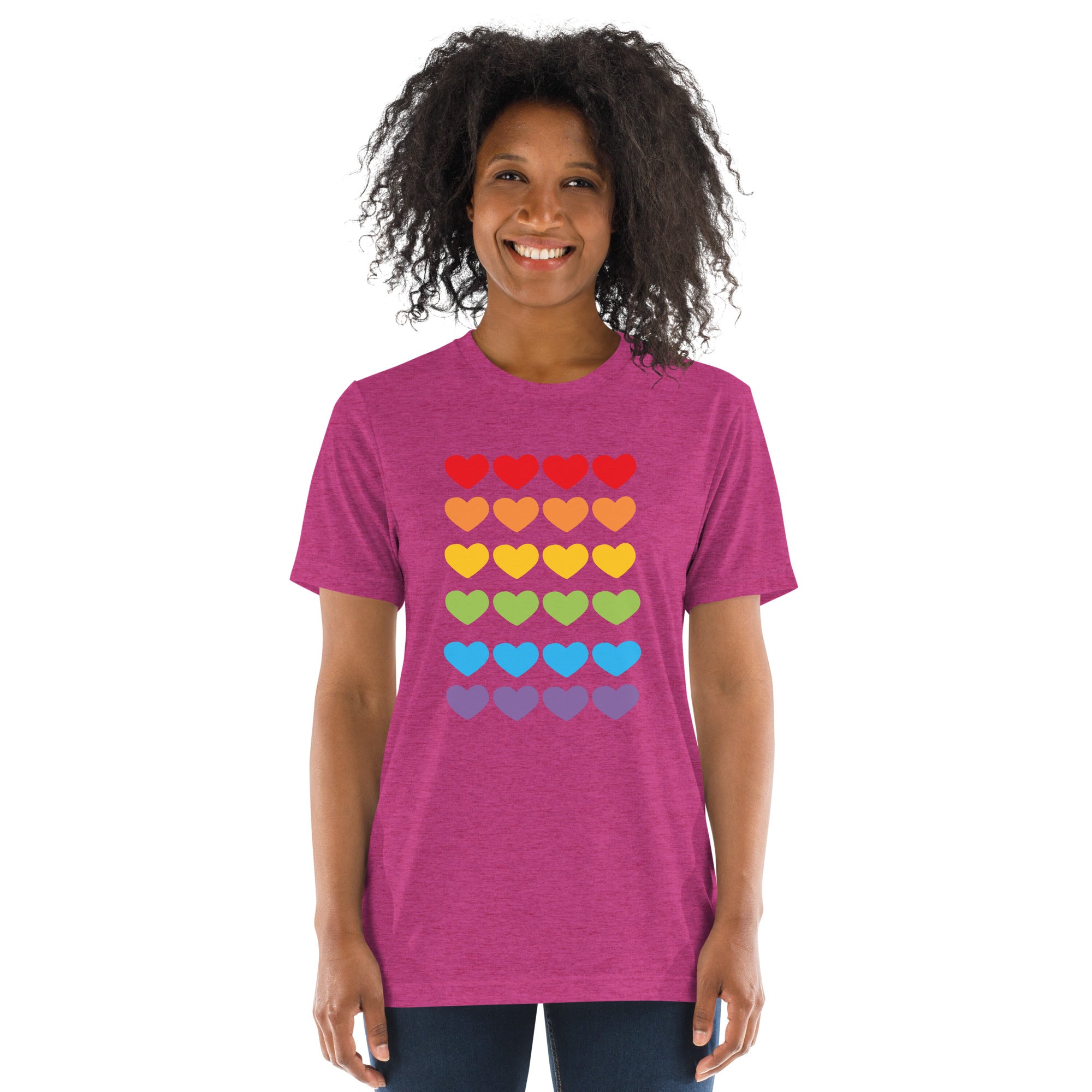 Unisex Tri-Blend T-Shirt with Pride Colors Mini Hearts Graphic