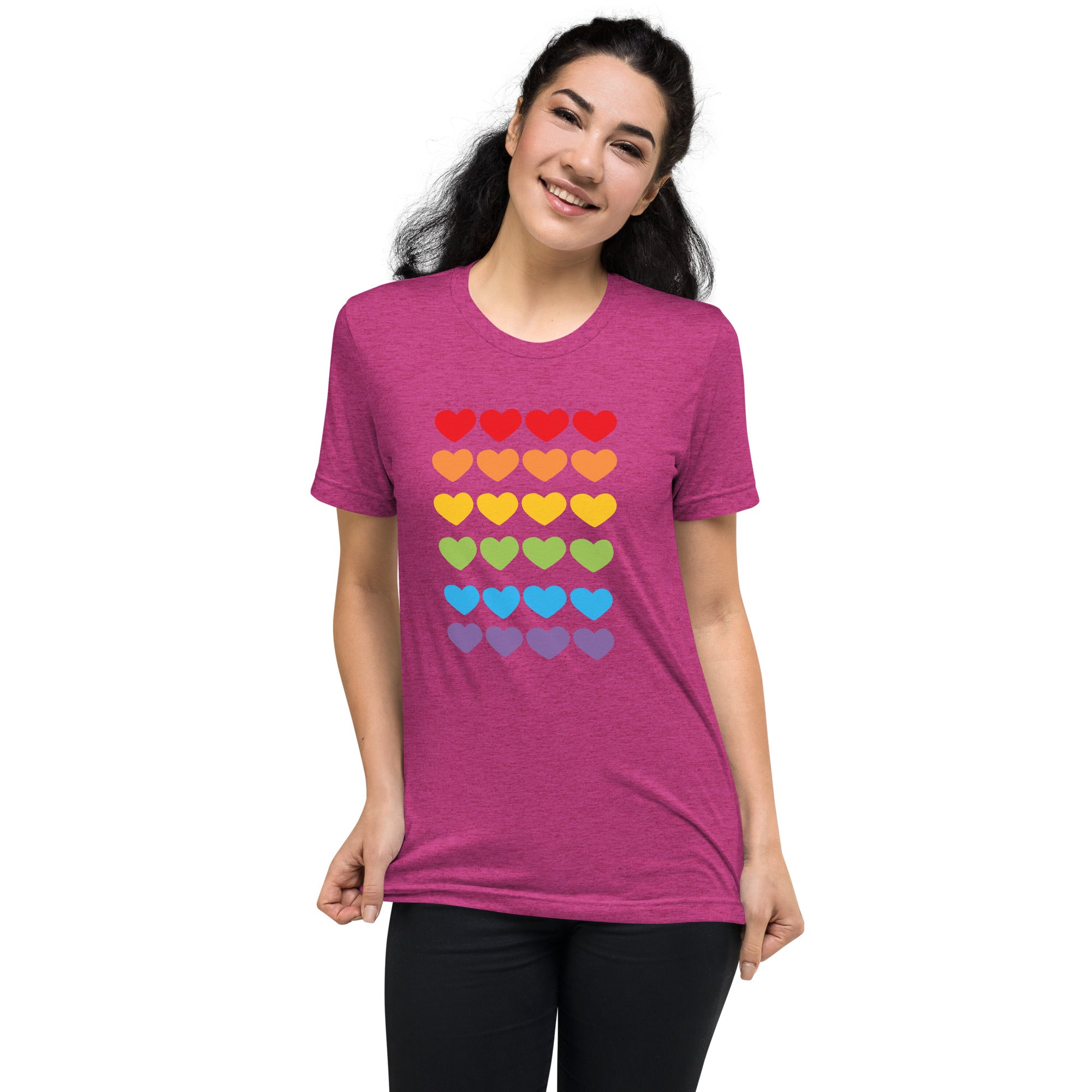 Unisex Tri-Blend T-Shirt with Pride Colors Mini Hearts Graphic