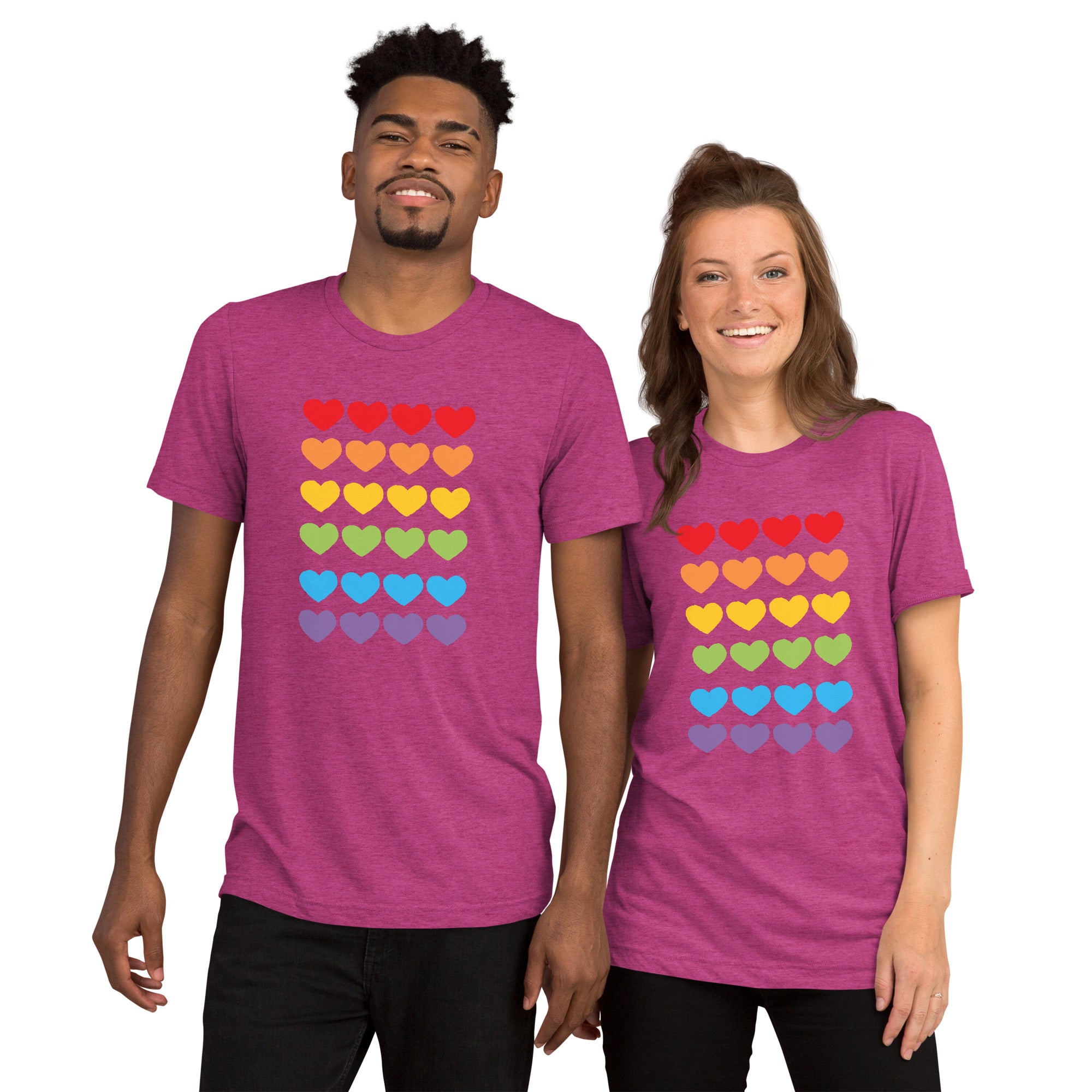 Unisex Tri-Blend T-Shirt with Pride Colors Mini Hearts Graphic