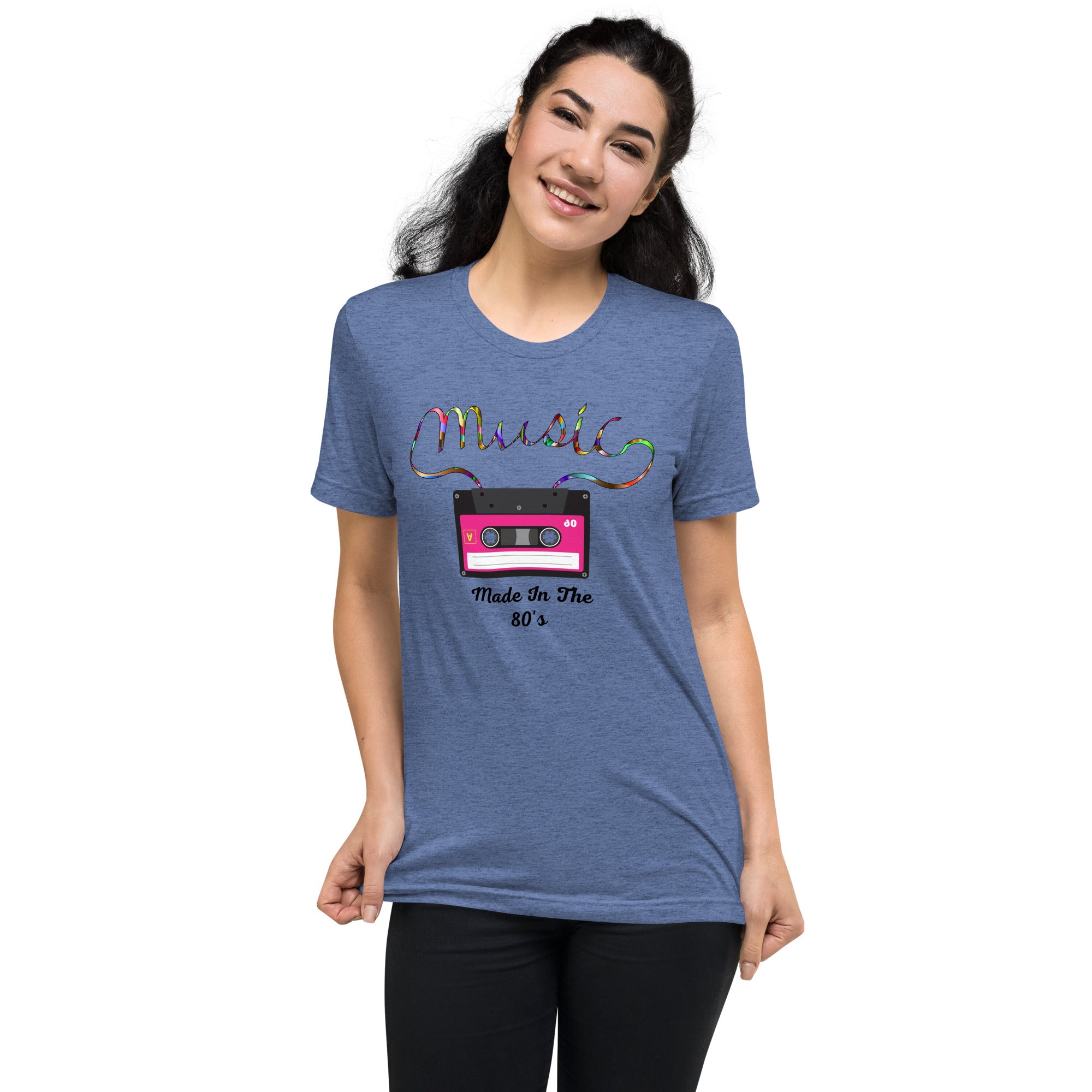 Unisex Tri-Blend T-Shirt - with ‘Music’ Slogan and 80’s Cassette Tape Graphic