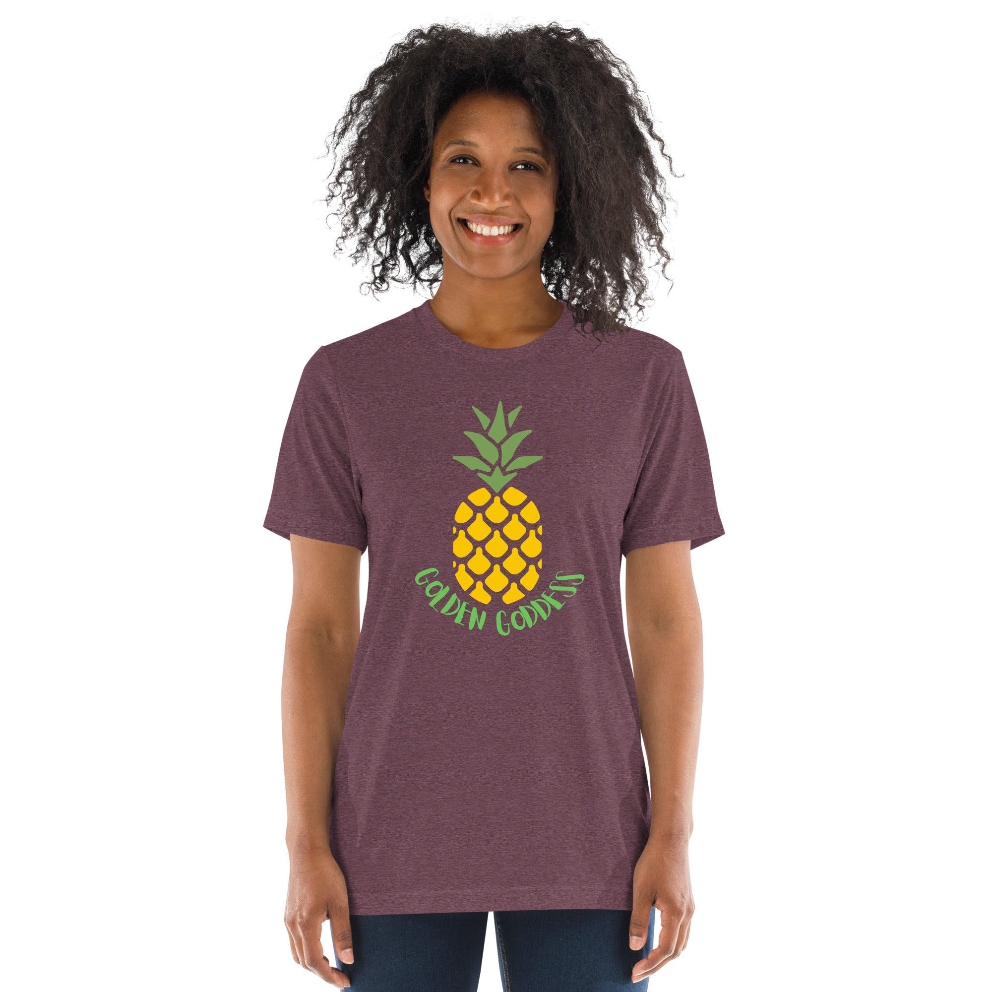 Unisex Tri-Blend Golden Goddess T-Shirt: Comfortable, Elastic & Durable