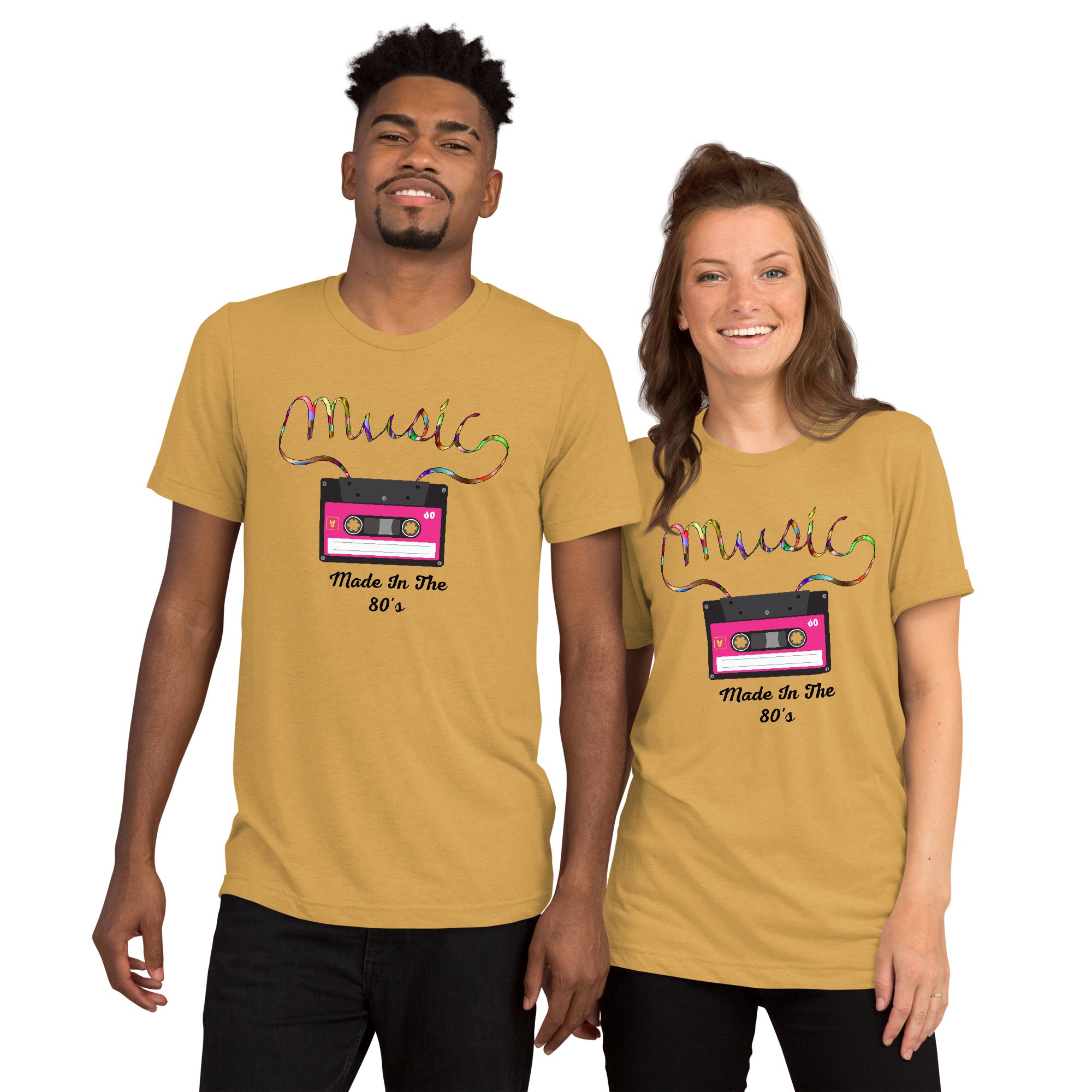 Unisex Tri-Blend T-Shirt - with ‘Music’ Slogan and 80’s Cassette Tape Graphic