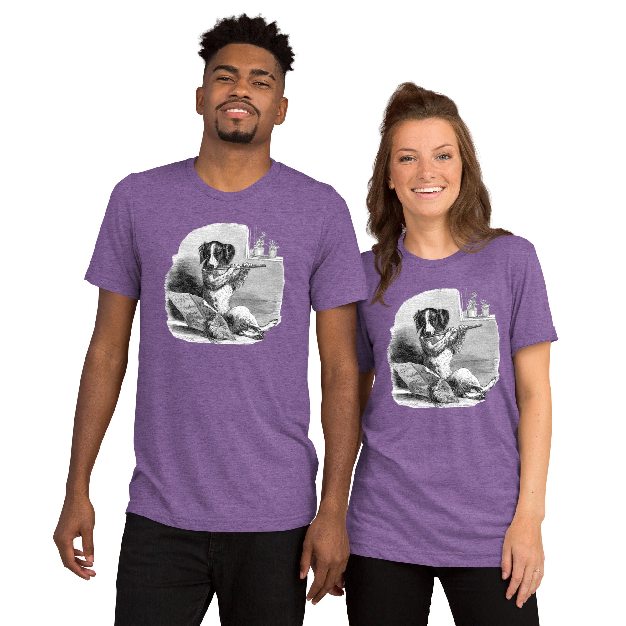 Unisex Tri-Blend T-Shirt: Comfortable & Durable with Dog Flute Graphic