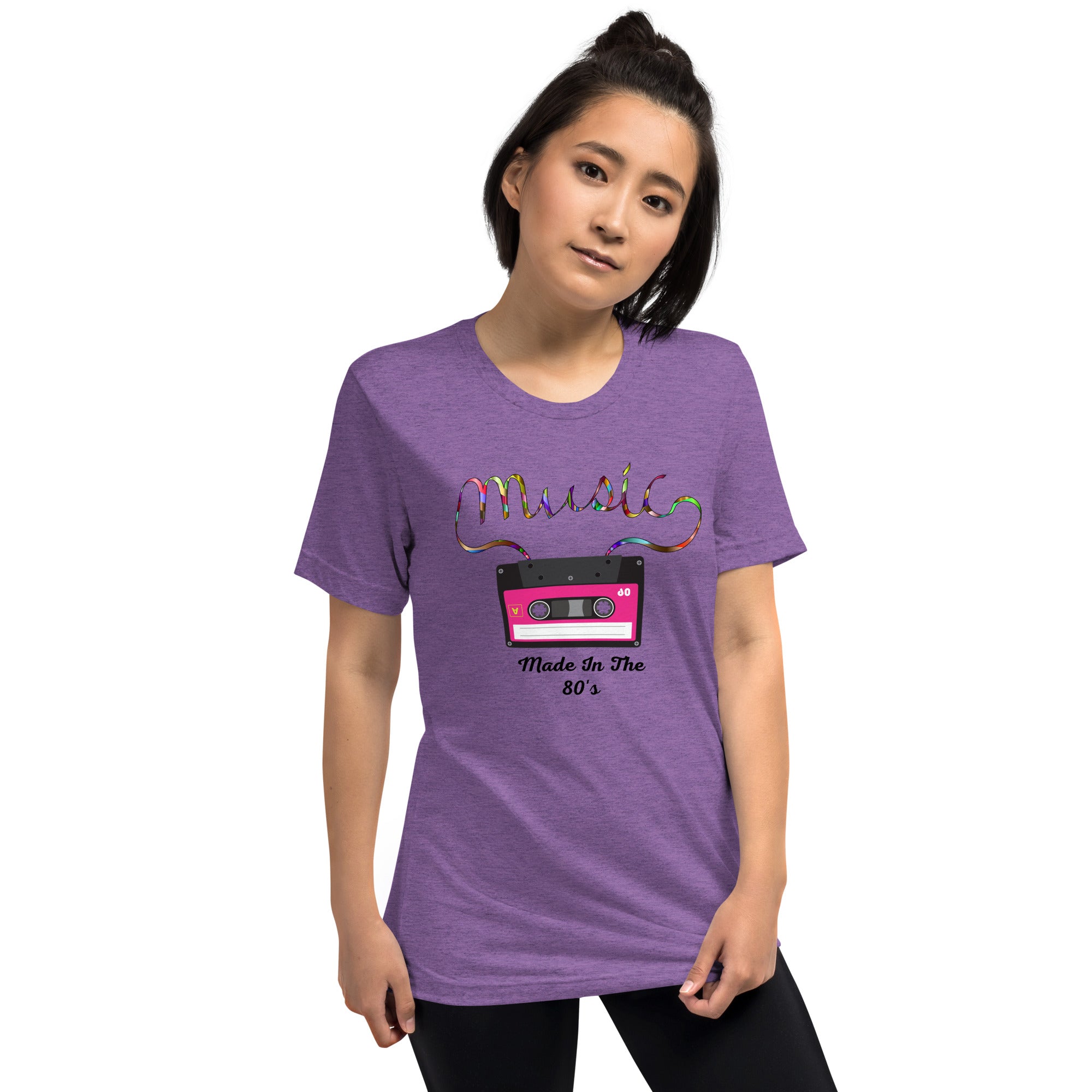 Unisex Tri-Blend T-Shirt - with ‘Music’ Slogan and 80’s Cassette Tape Graphic