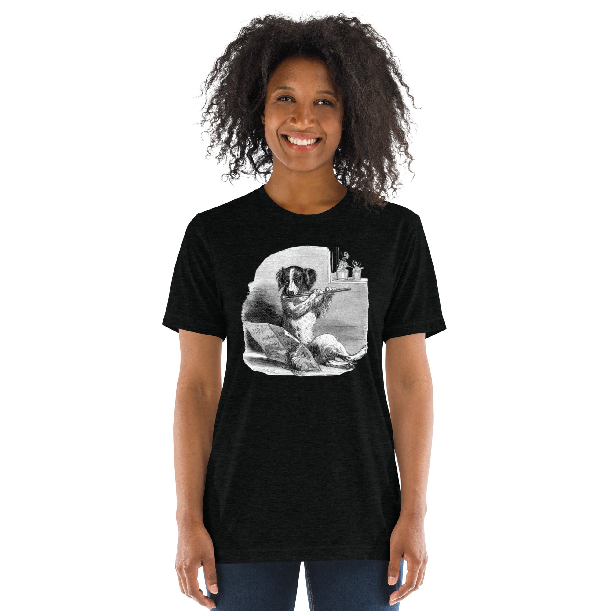 Unisex Tri-Blend T-Shirt: Comfortable & Durable with Dog Flute Graphic