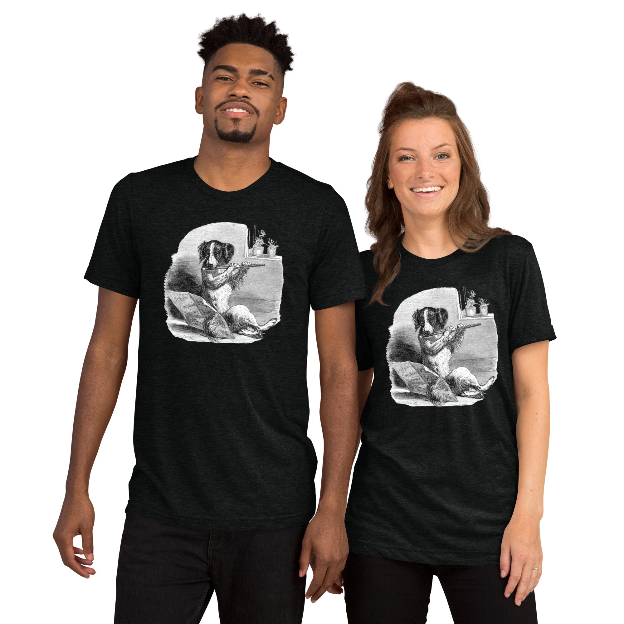 Unisex Tri-Blend T-Shirt: Comfortable & Durable with Dog Flute Graphic