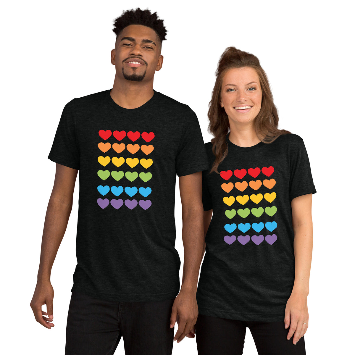 Unisex Tri-Blend T-Shirt with Pride Colors Mini Hearts Graphic