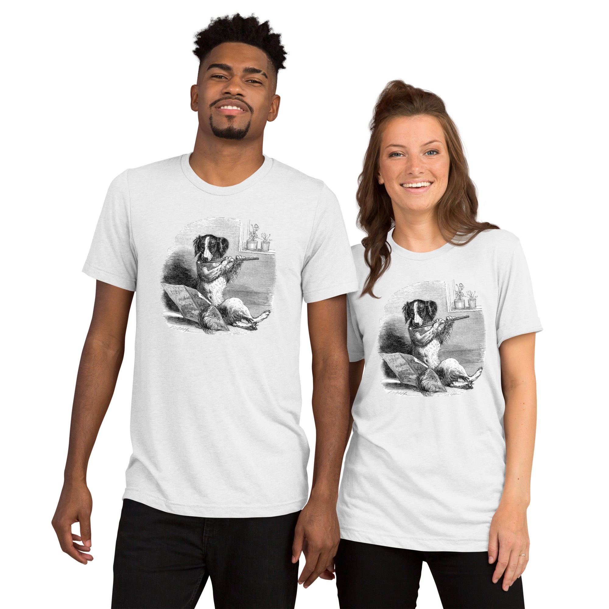 Unisex Tri-Blend T-Shirt: Comfortable & Durable with Dog Flute Graphic